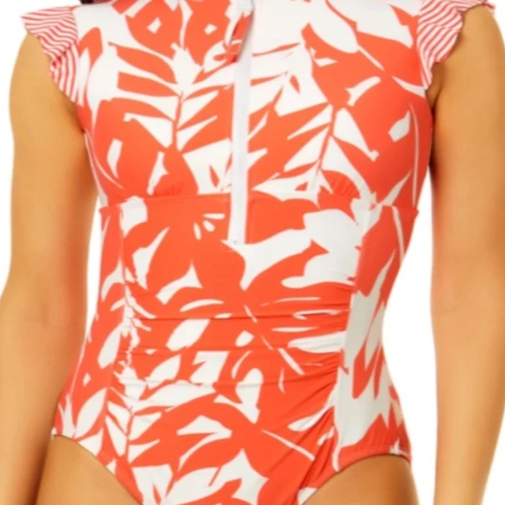 Anne Cole Flutter Sleeve Zip Up One Piece Swimsuit - Picture 7 of 10